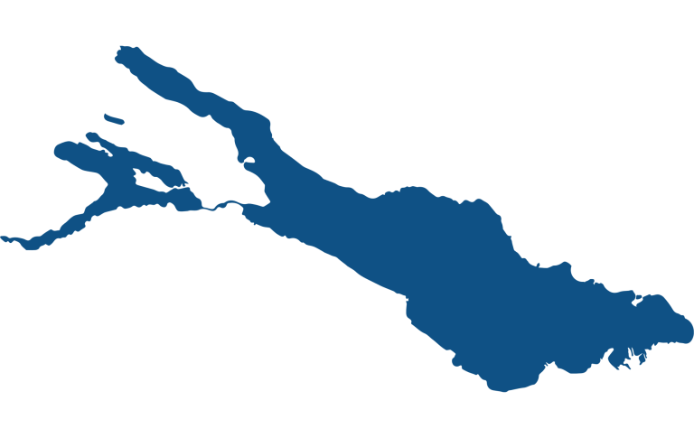 eine Grafik des Bodensees, die die Lage Nonnenhorns am Ufer markiert.